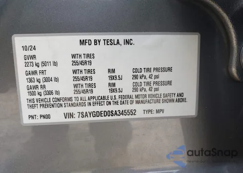 2025 Tesla Model Y Long Range Dual Motor All-Wheel Drive from USA, damaged, VIN 7SAYGDED0SA345552